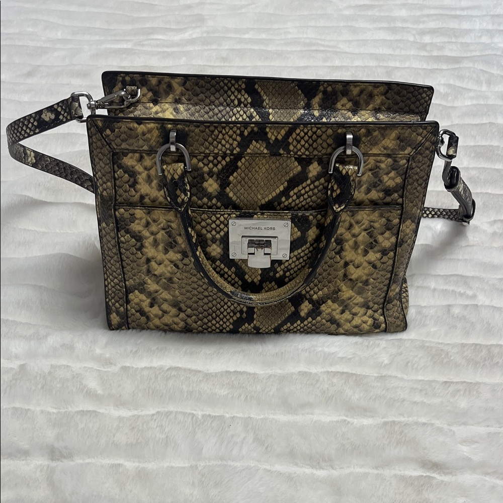 Michael Kors Snake Print Satchel - Black and Brown